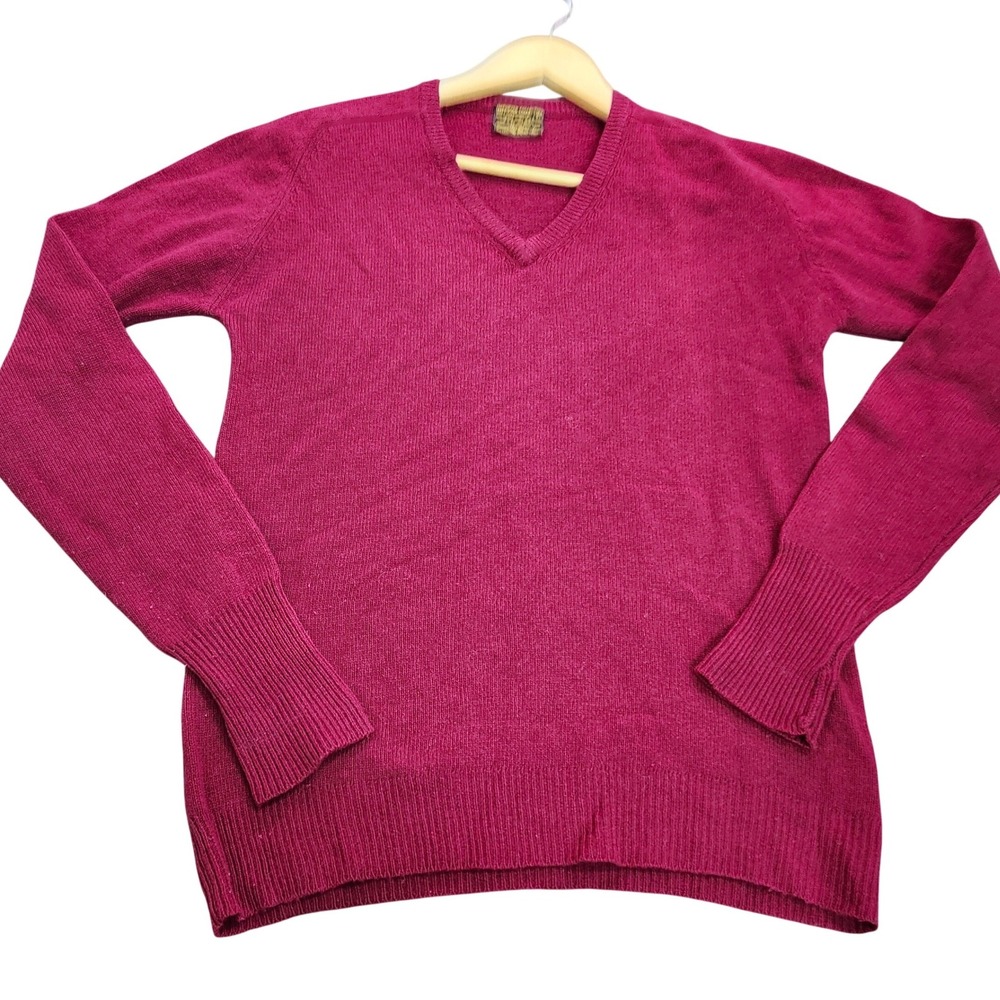 Vintage 60s 70s Sears The Men's Store Lambswool V Neck Sweater Burgundy
